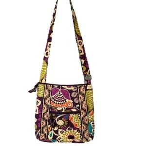 VERA BRADLEY Plum Crazy Small Cross Body Bag with Solid Plum Interior